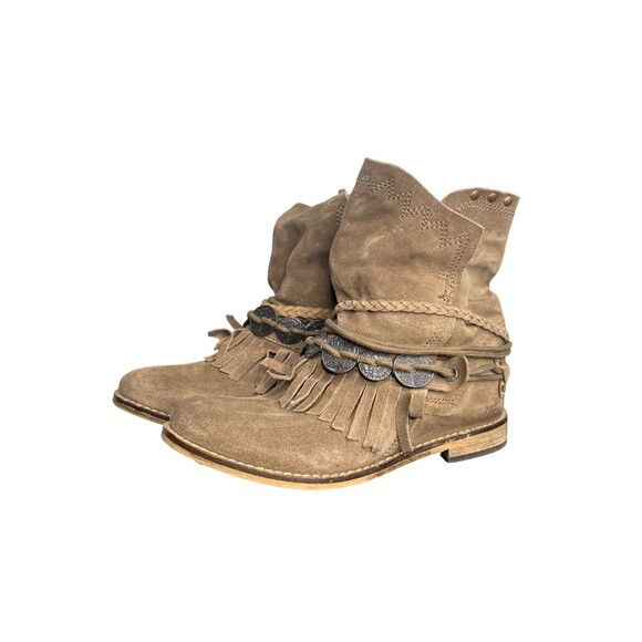 Anthropologie Musse Cloud Boots Women's 6 Brown Suede Fringe Boho Western - Picture 1 of 10